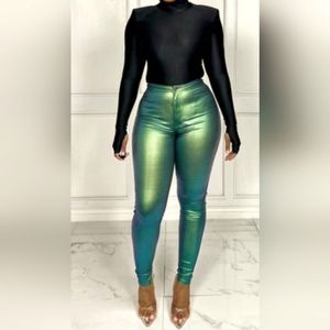 Shimmering Green Skinny Jeans